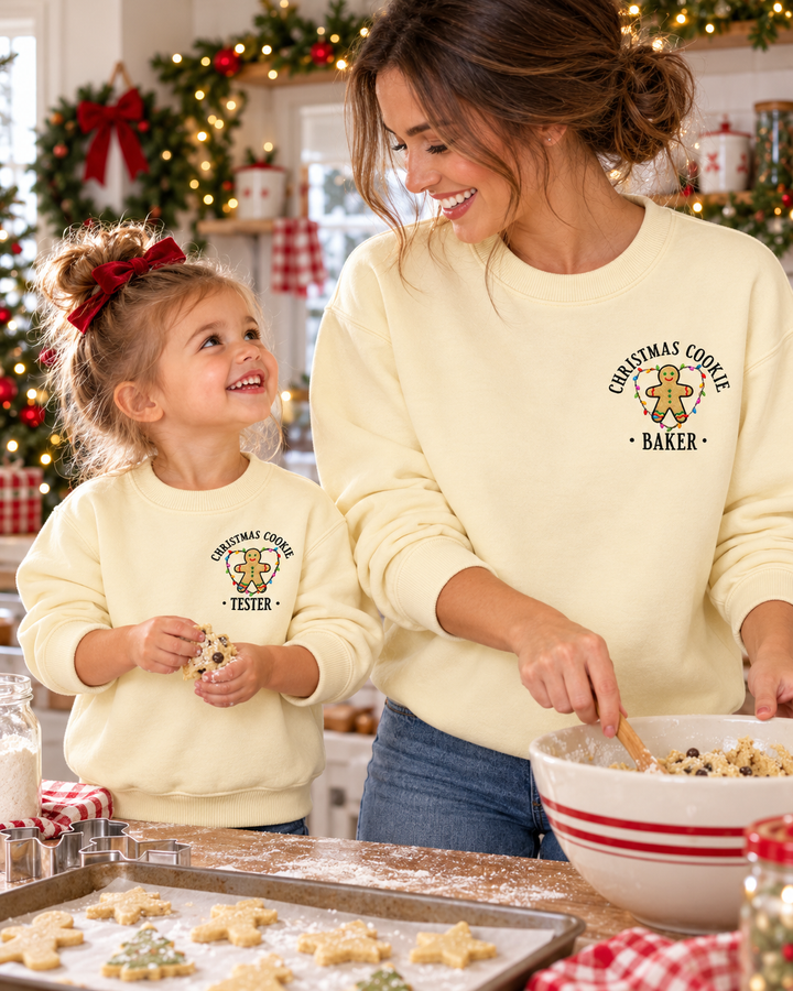 Christmas Cookie Crew Matching Embroidered Bamboo Women Crewneck Sweatshirt