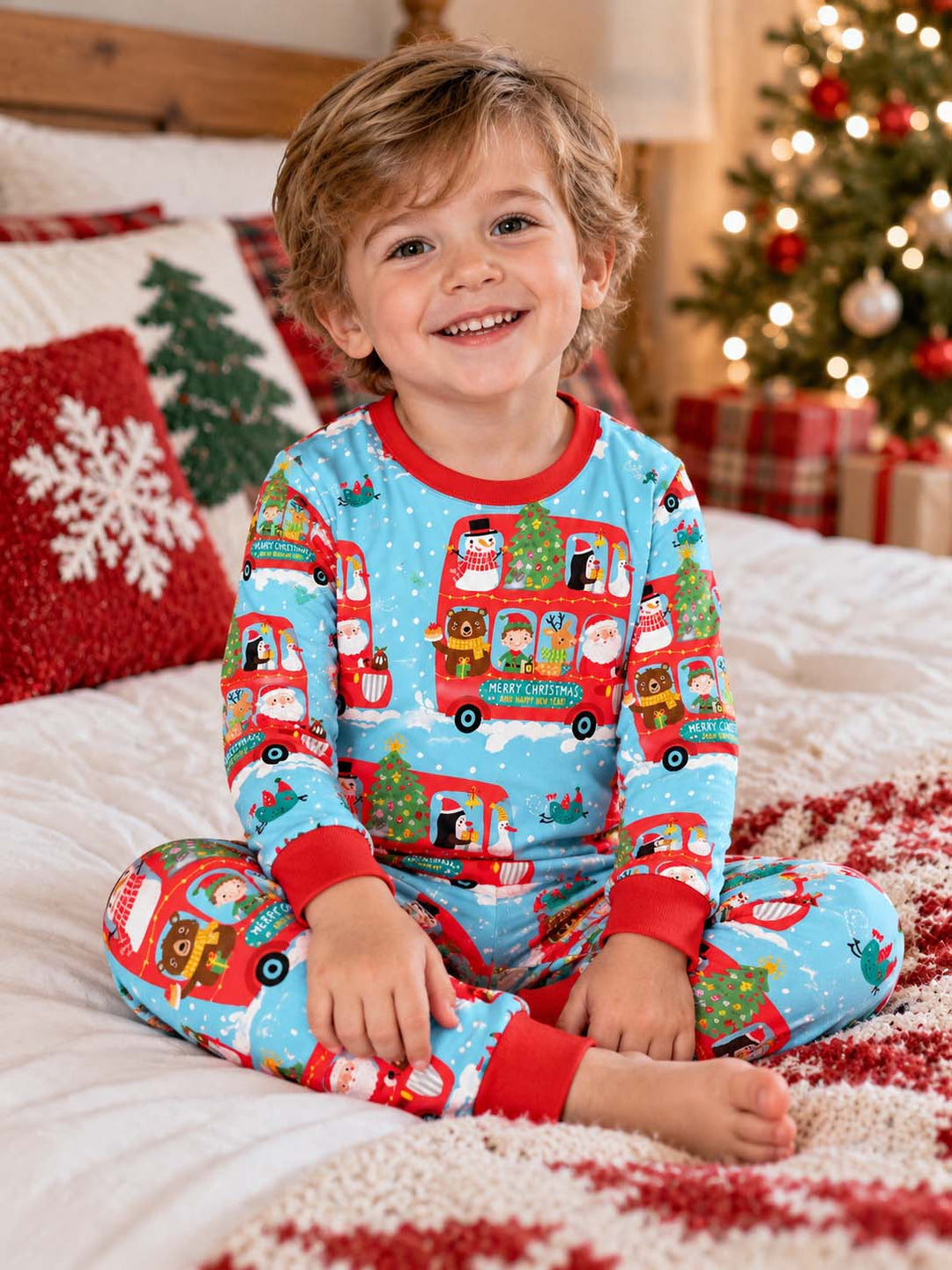 Christmas Bus Adventure Bamboo Two Piece Long Sleeve Pajama Set