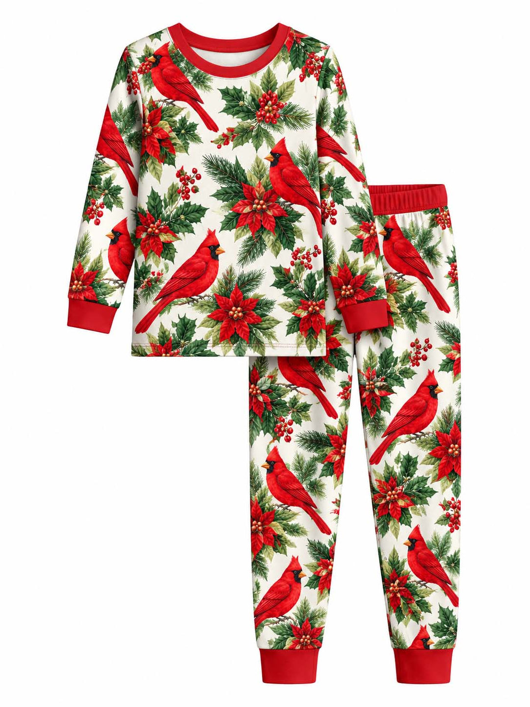 Christmas Cardinal Poinsettia Bamboo Two Piece Long Sleeve Pajama Set