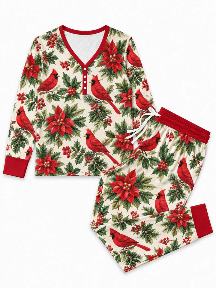 Christmas Cardinal Poinsettia Bamboo Women Pajama Set