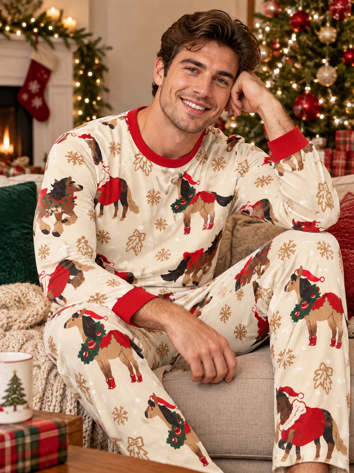 Christmas Cowboy Horses Bamboo Men's Pajama Set