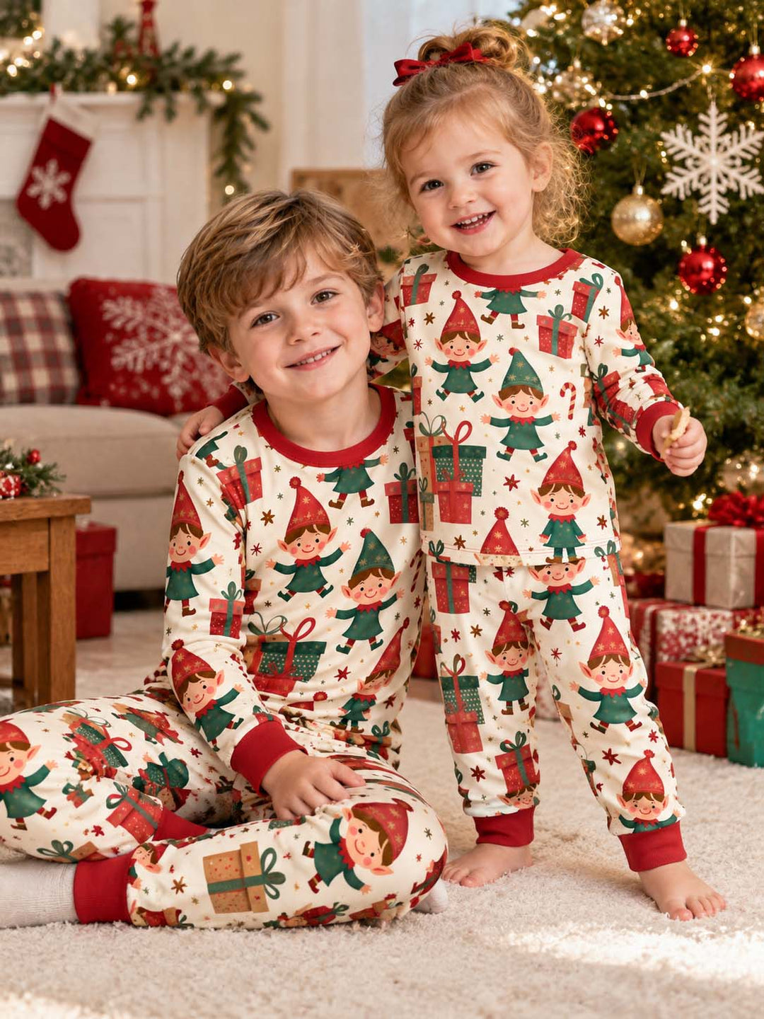 Christmas Elves and Gifts Bamboo Two Piece Long Sleeve Pajama Set