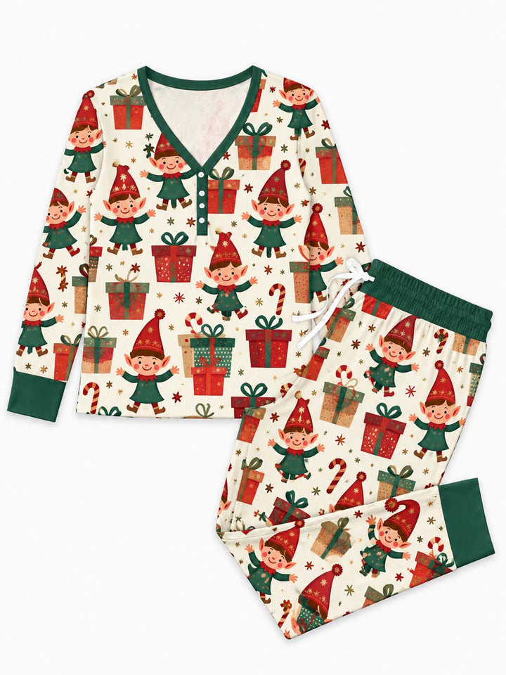 Christmas Elves and Gifts Bamboo Women Pajama Set