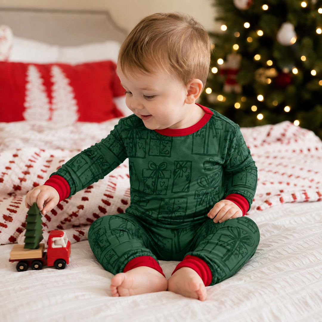 Christmas Gift Boxes Bamboo Two Piece Long Sleeve Pajama Set