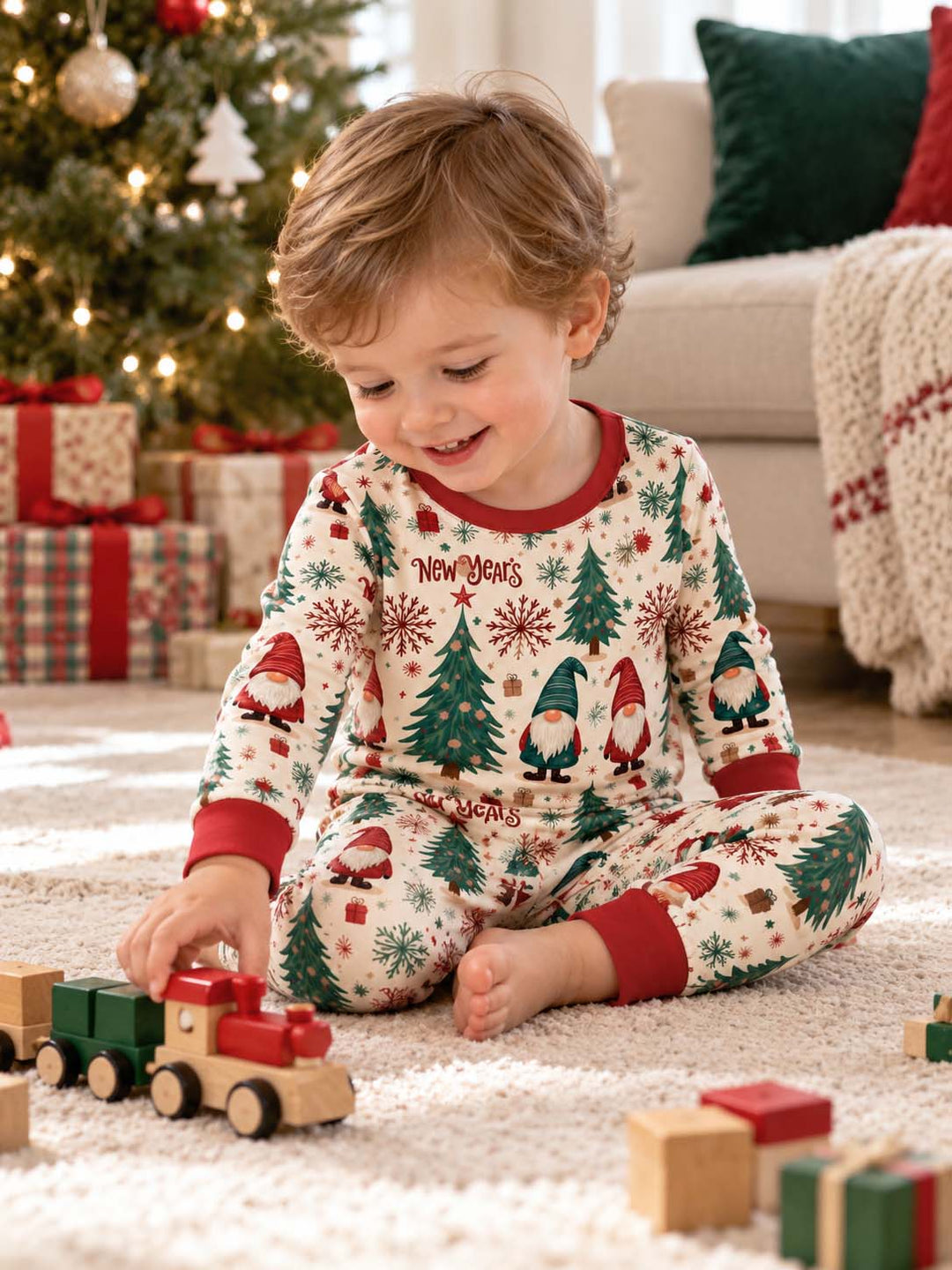 Christmas Gnome Forest Bamboo Two Piece Long Sleeve Pajama Set