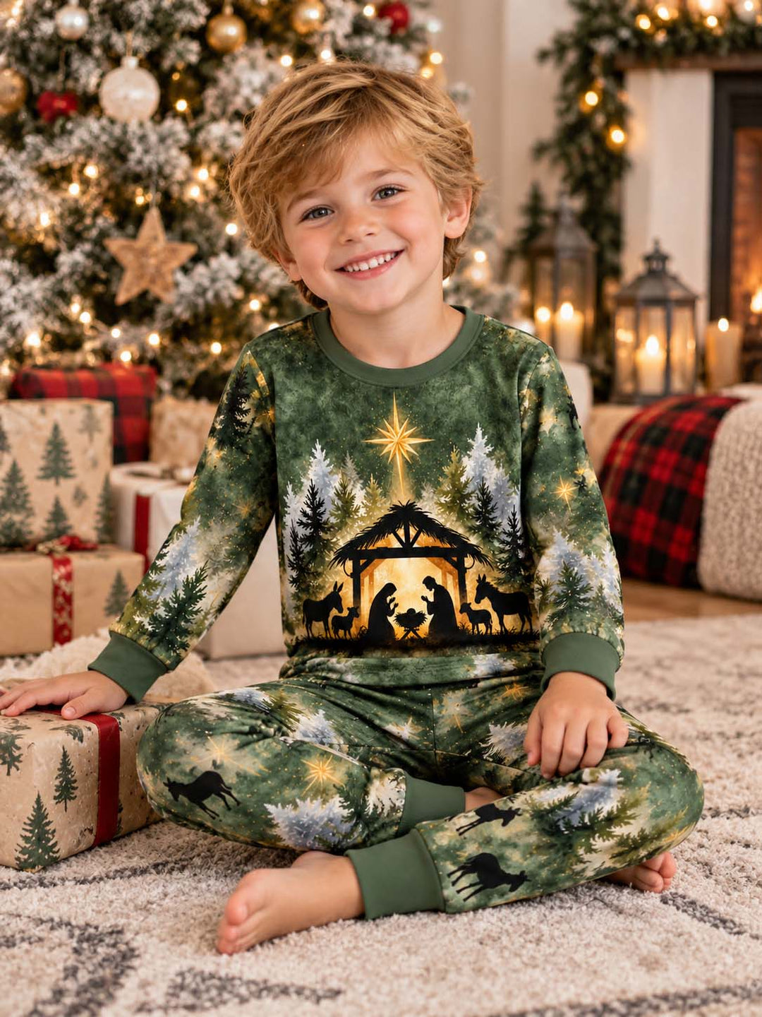 Christmas Nativity Star Bamboo Two Piece Long Sleeve Pajama Set
