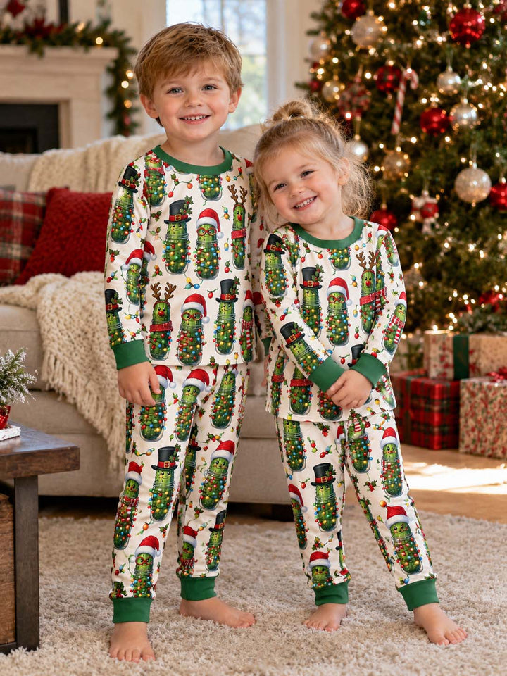 Christmas Pickle Family Bamboo Two Piece Long Sleeve Pajama Set