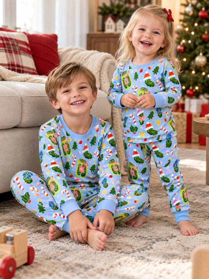 Christmas Pickle Jar Pattern Bamboo Two Piece Long Sleeve Pajama Set