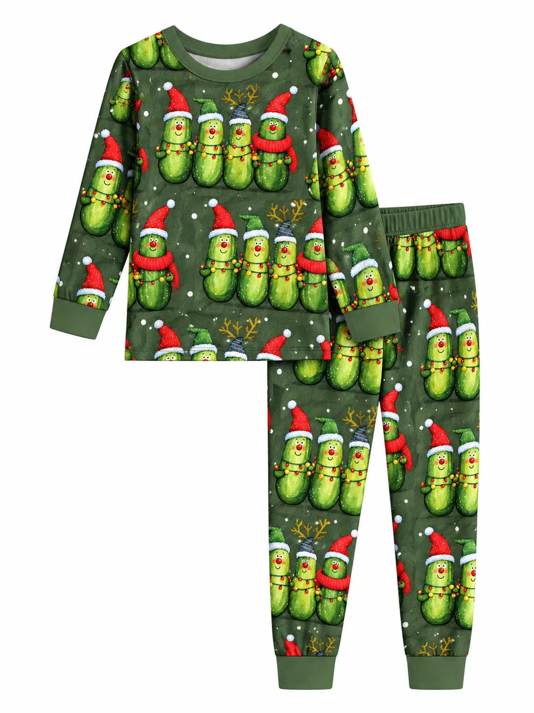 Christmas Pickle Lights Pattern Bamboo Two Piece Long Sleeve Pajama Set