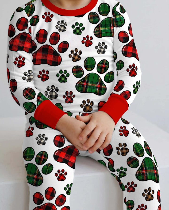 Christmas Plaid Paw Prints Bamboo Two Piece Long Sleeve Pajama Set