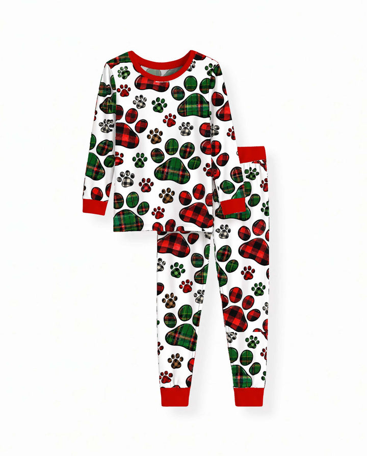 Christmas Plaid Paw Prints Bamboo Two Piece Long Sleeve Pajama Set