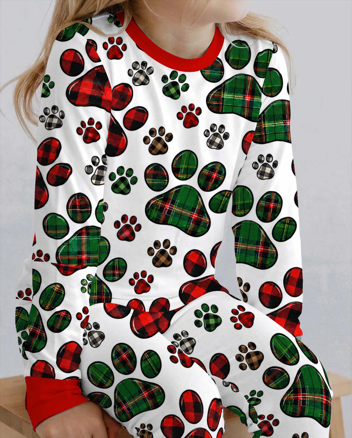 Christmas Plaid Paw Prints Bamboo Two Piece Long Sleeve Pajama Set