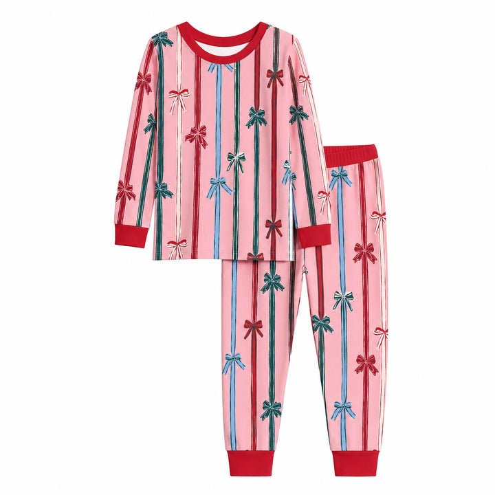 Christmas Ribbon Bows Bamboo Two Piece Long Sleeve Pajama Set