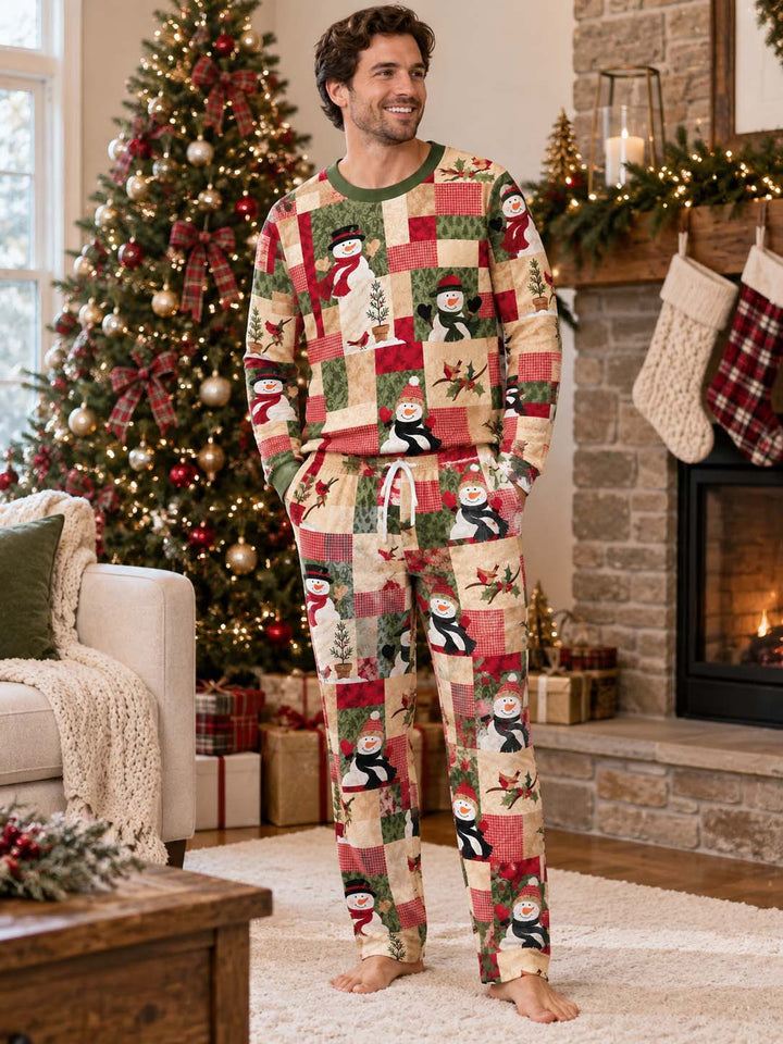 Christmas Snowman Patchwork Bamboo Men's Pajama Set