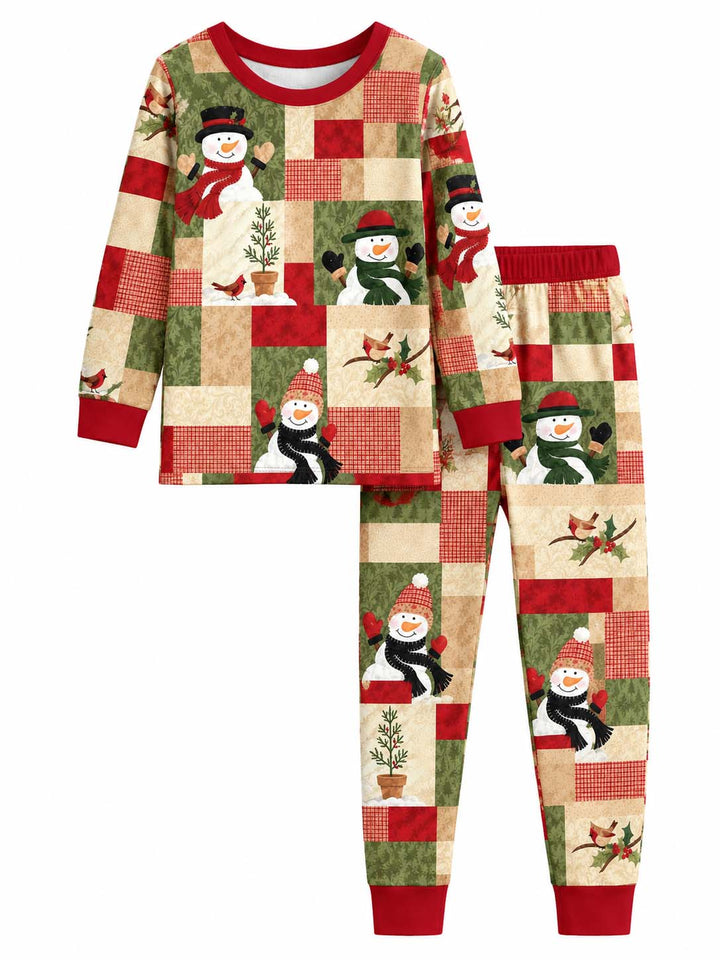 Christmas Snowman Patchwork Bamboo Two Piece Long Sleeve Pajama Set