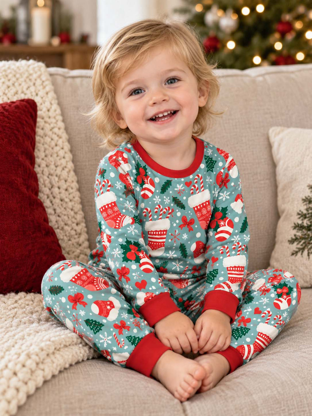Christmas Stockings Bamboo Two Piece Long Sleeve Pajama Set