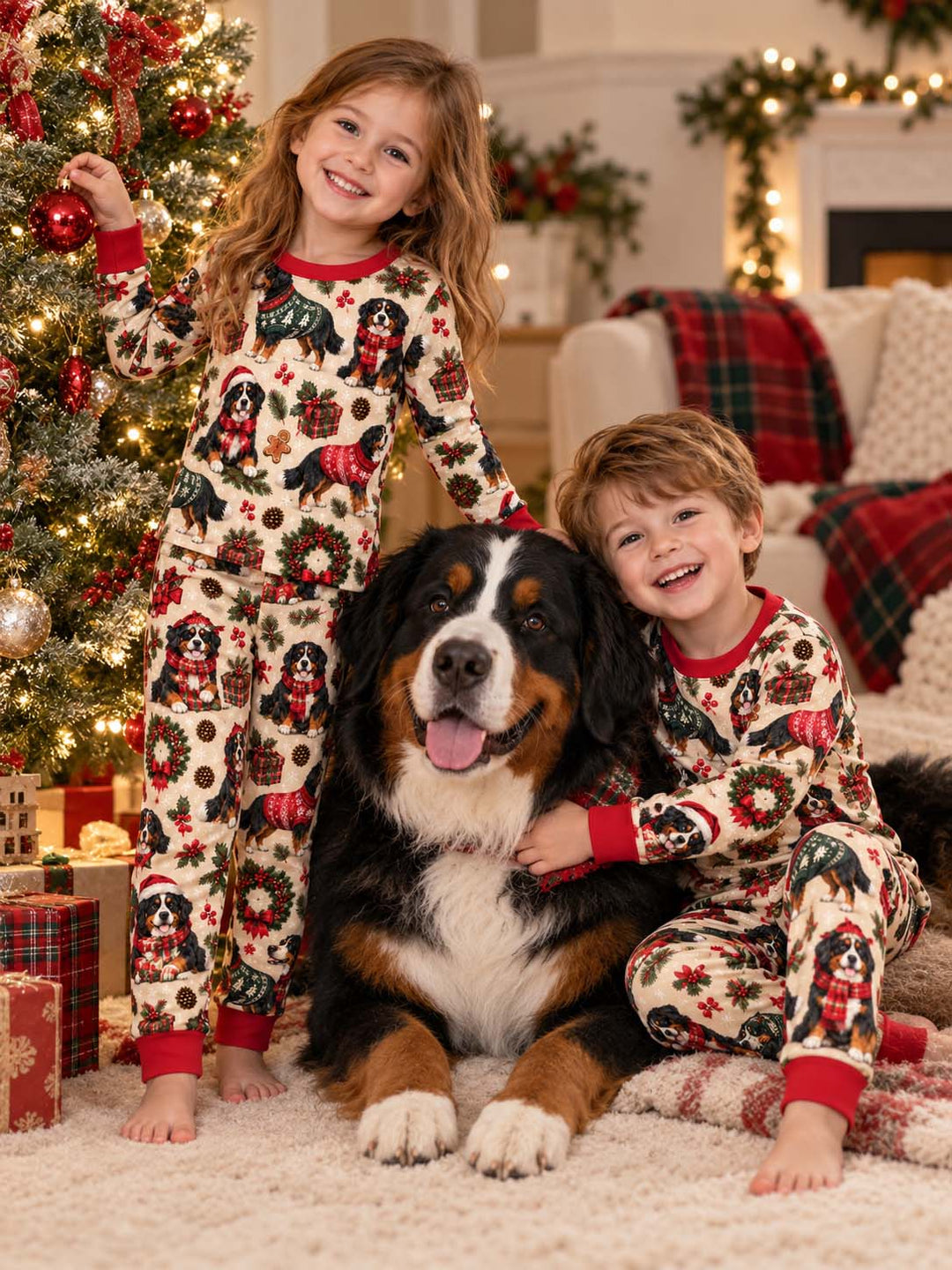 Classic Bernese Christmas Bamboo Two Piece Long Sleeve Pajama Set