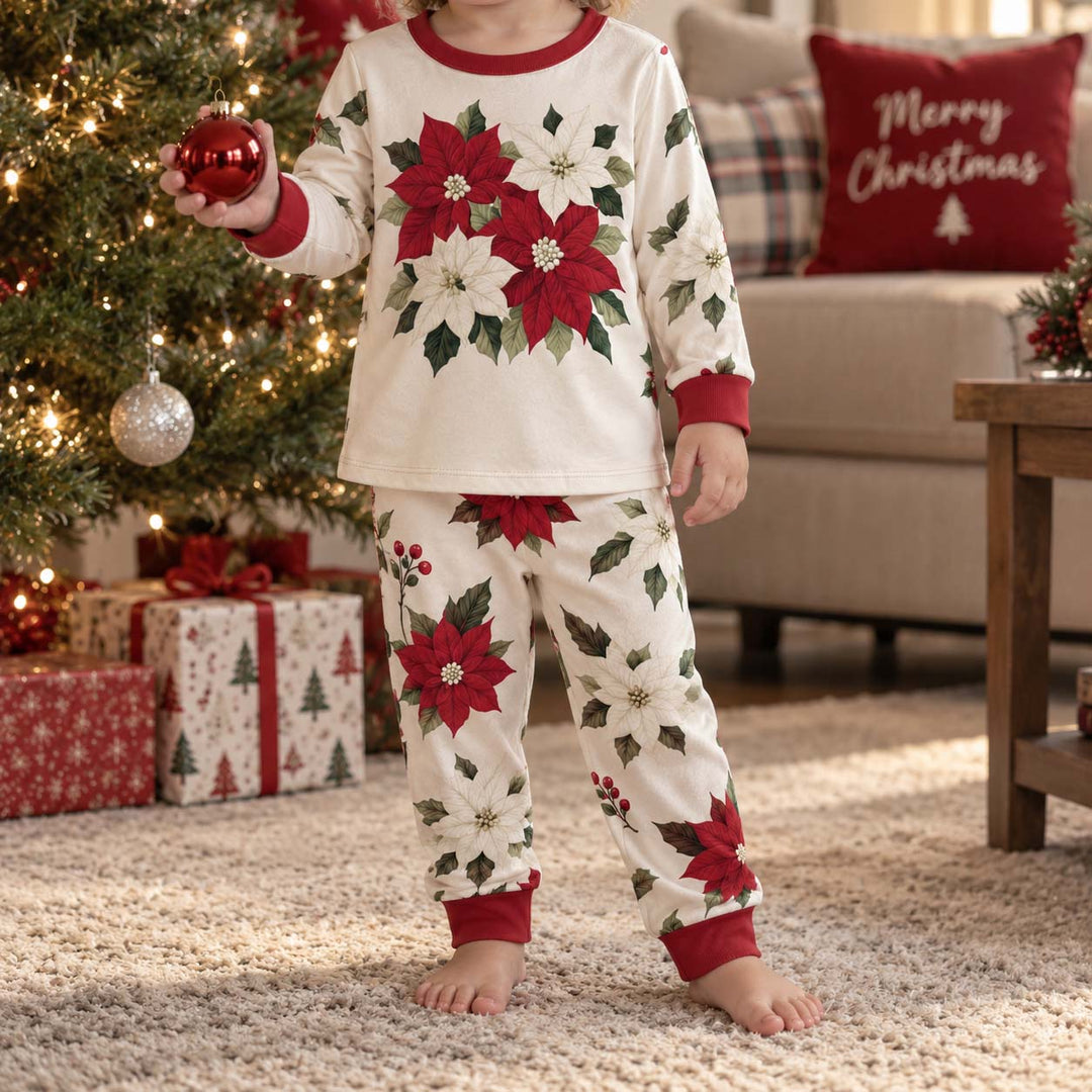 Classic Christmas Poinsettias Bamboo Two Piece Long Sleeve Pajama Set