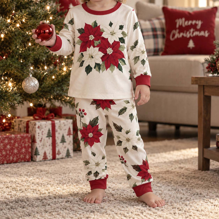 Classic Christmas Poinsettias Bamboo Two Piece Long Sleeve Pajama Set