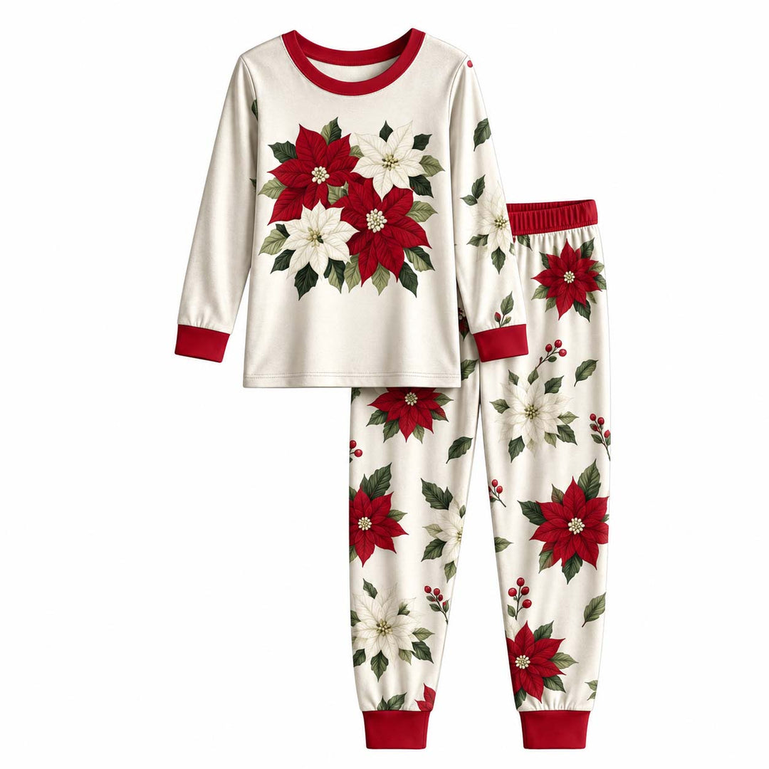 Classic Christmas Poinsettias Bamboo Two Piece Long Sleeve Pajama Set