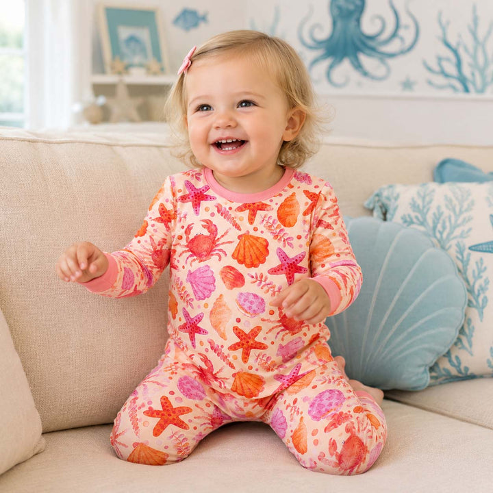 Coastal Starfish Pattern Bamboo Two Piece Long Sleeve Pajama Set