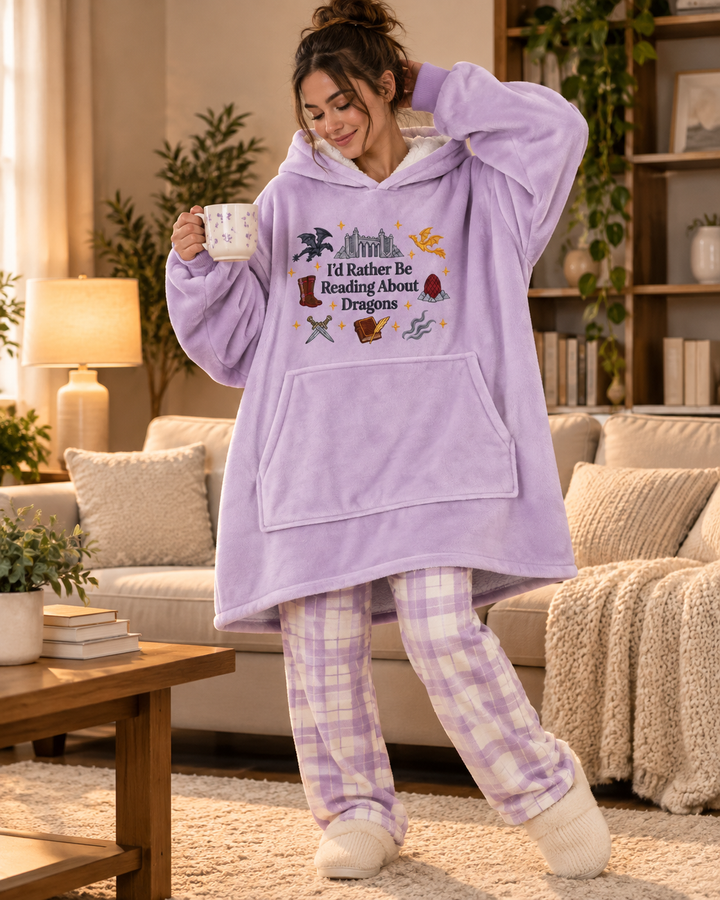 I's Rather Be Reading About Dragons Embroidered Blanket Hoodie