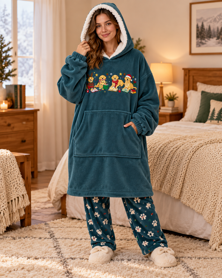 Easily Distracted By Golden Retriever And Books Embroidered Blanket Hoodie