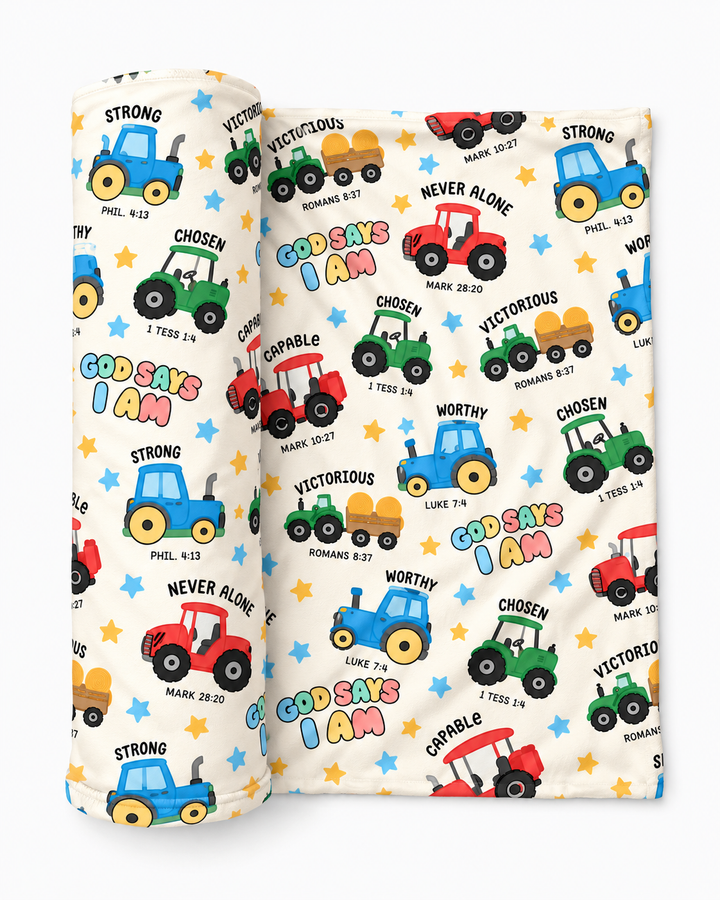 God Says I Am Farmer Tractor Bamboo Swaddle Blanket