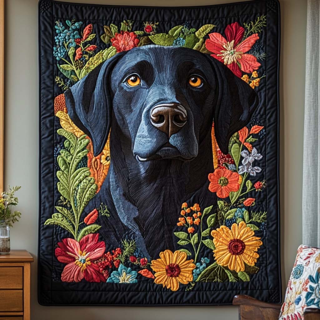 Colorful Black Labrador Bamboo Quilt Blanket