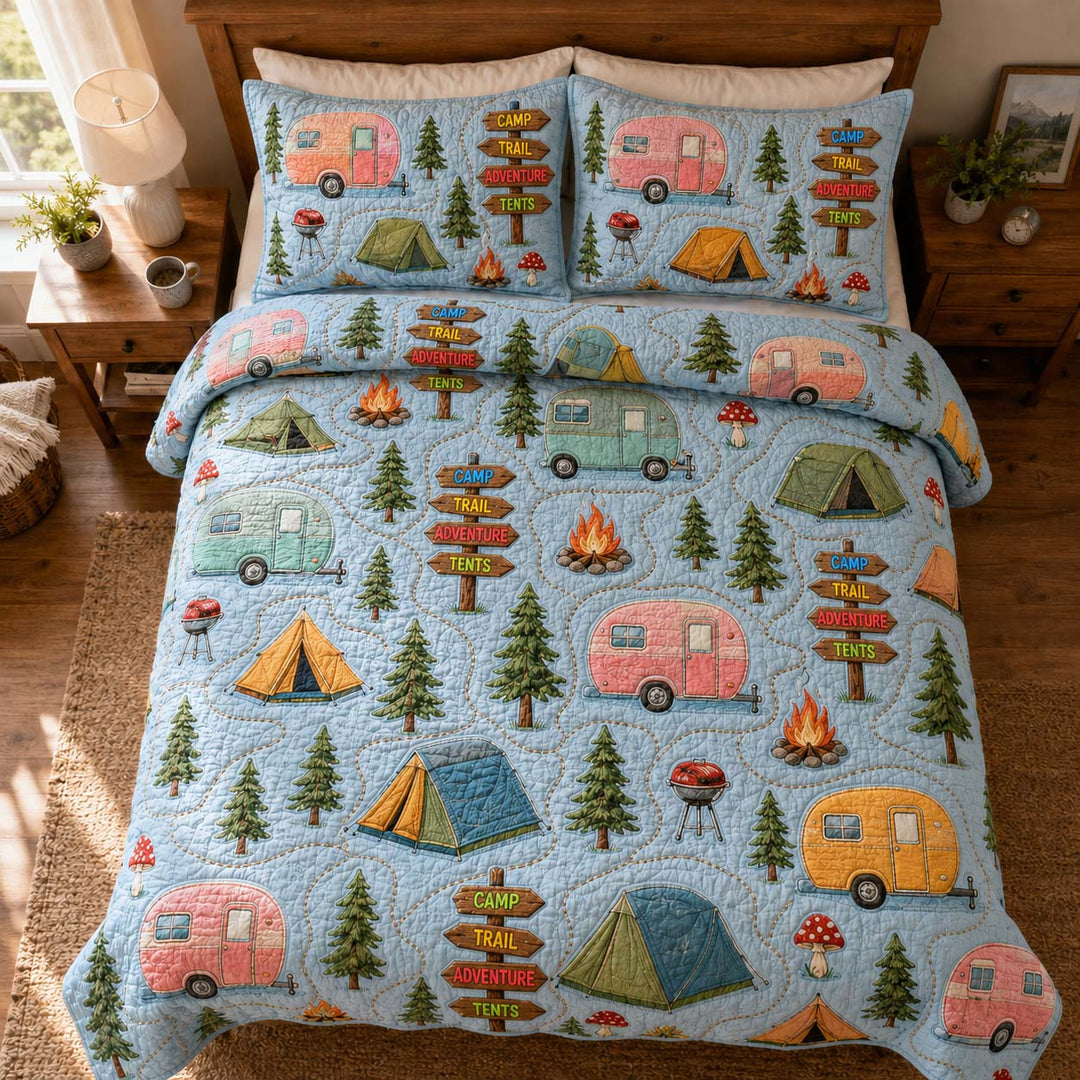 Colorful Camping Adventure Bamboo Quilt Bedding Set