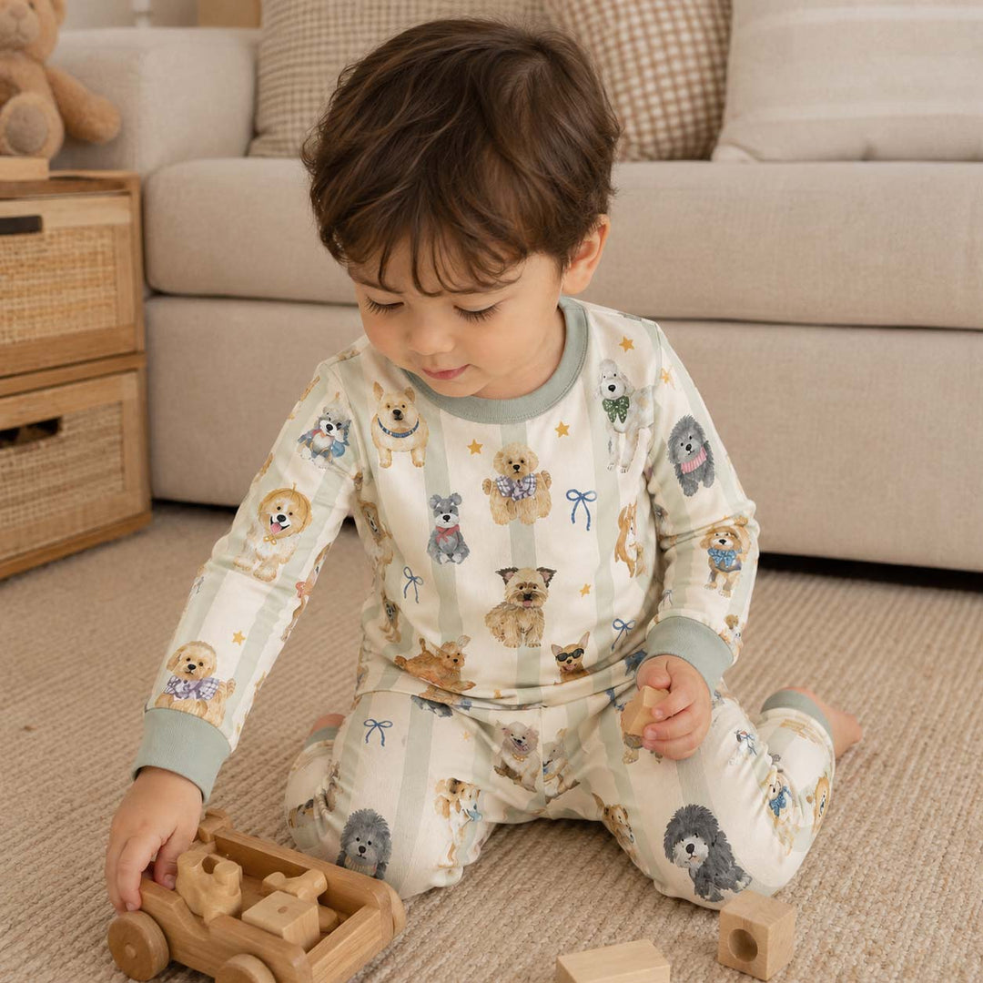 Colorful Canine Crew Bamboo Two Piece Long Sleeve Pajama Set
