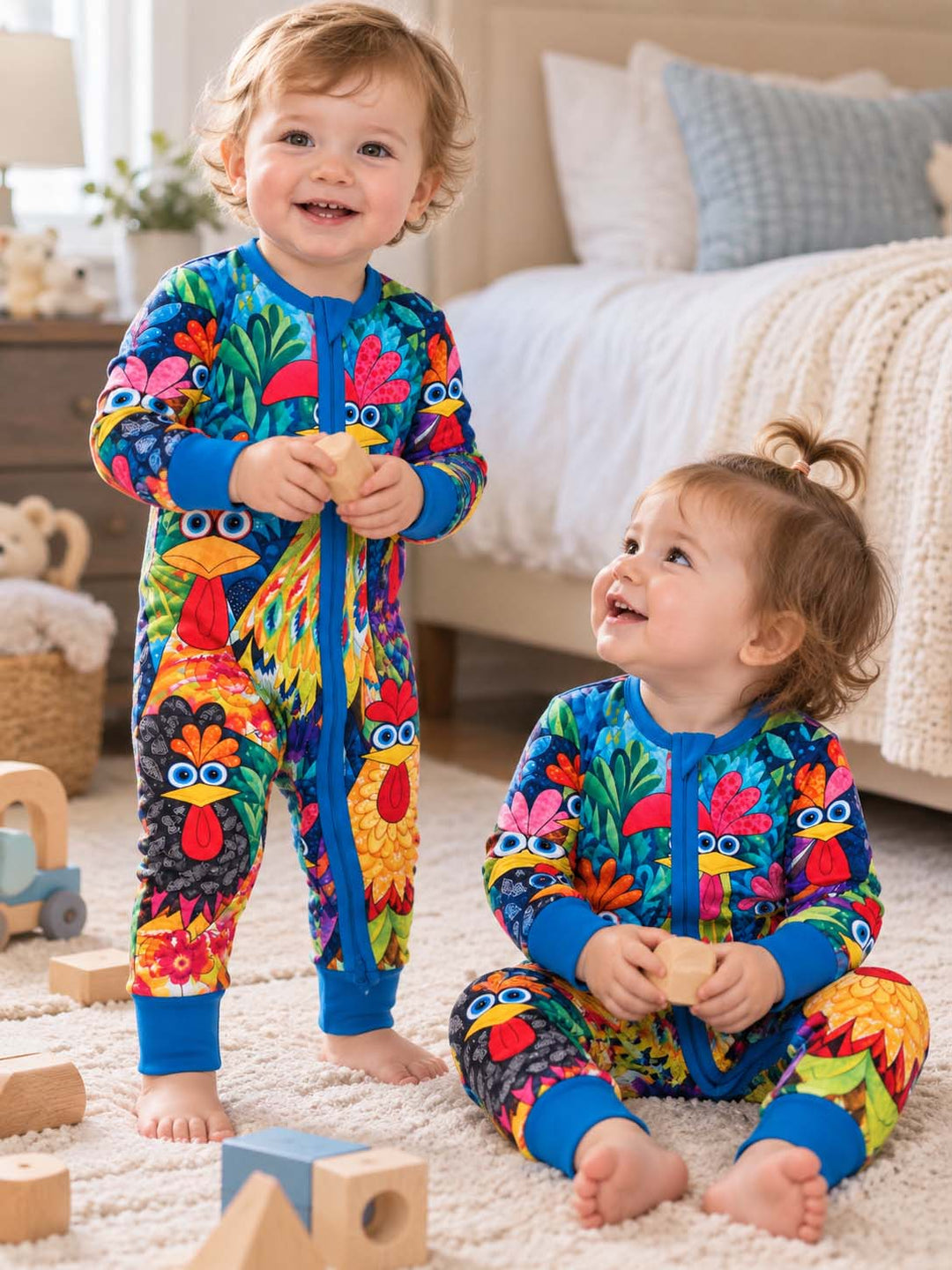 Colorful Chicken Garden Blue Bamboo Convertible Zippy
