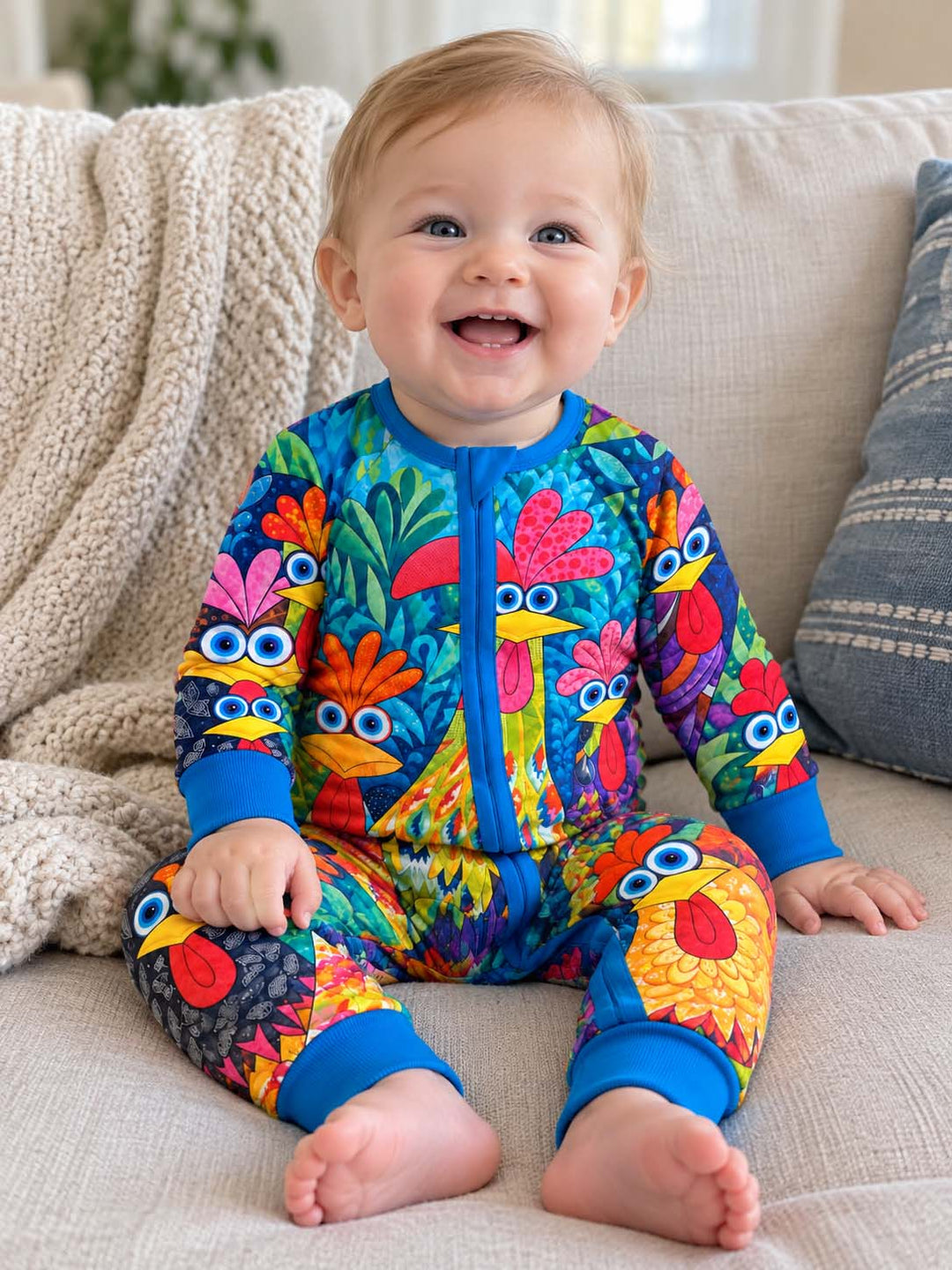 Colorful Chicken Garden Blue Bamboo Convertible Zippy