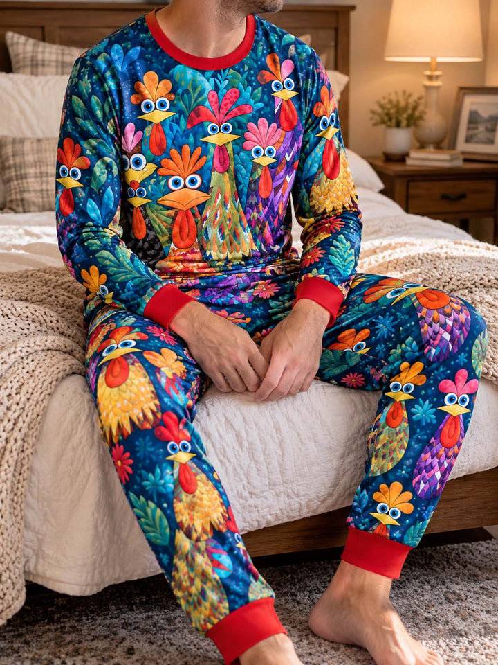 Colorful Chicken Garden Bamboo Men's Pajama Set