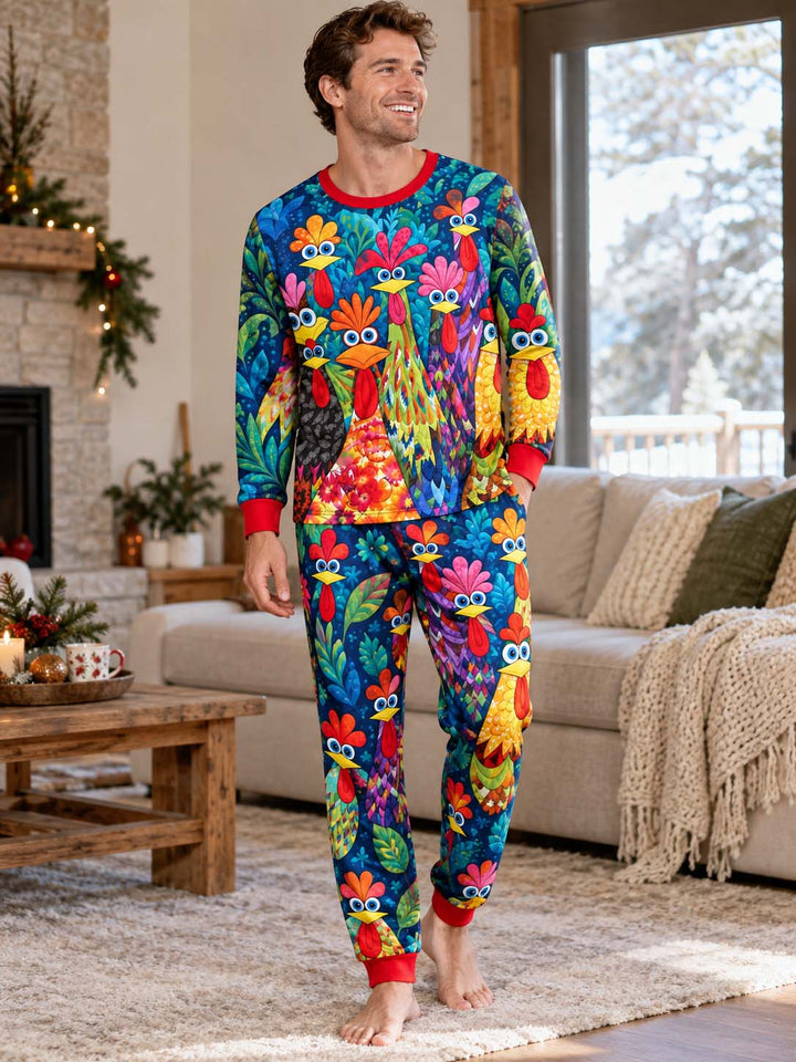 Colorful Chicken Garden Bamboo Men's Pajama Set