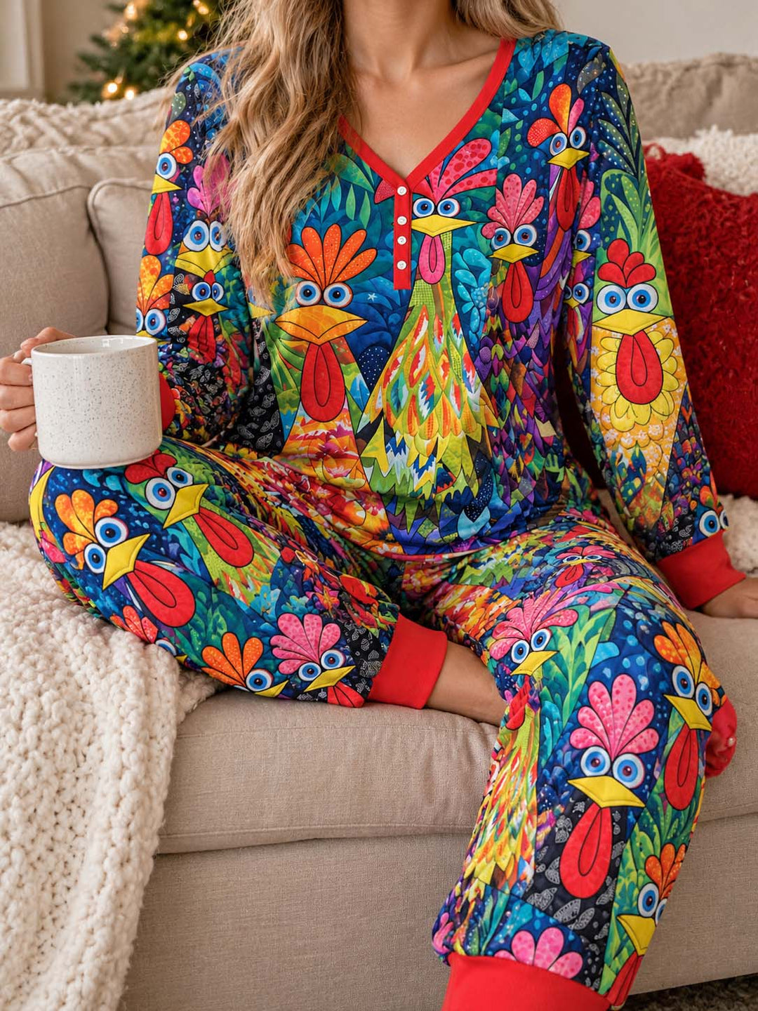 Colorful Chicken Garden Bamboo Women Pajama Set