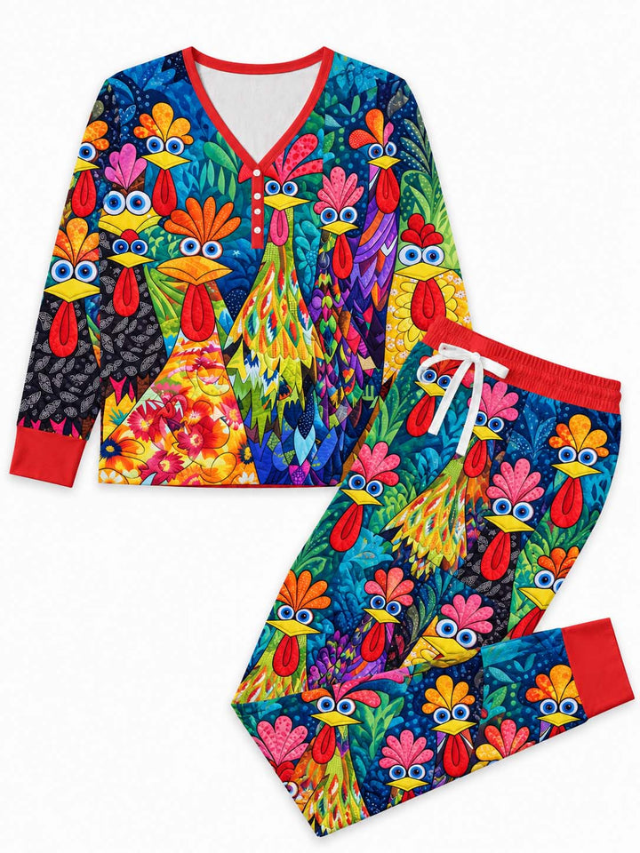 Colorful Chicken Garden Bamboo Women Pajama Set