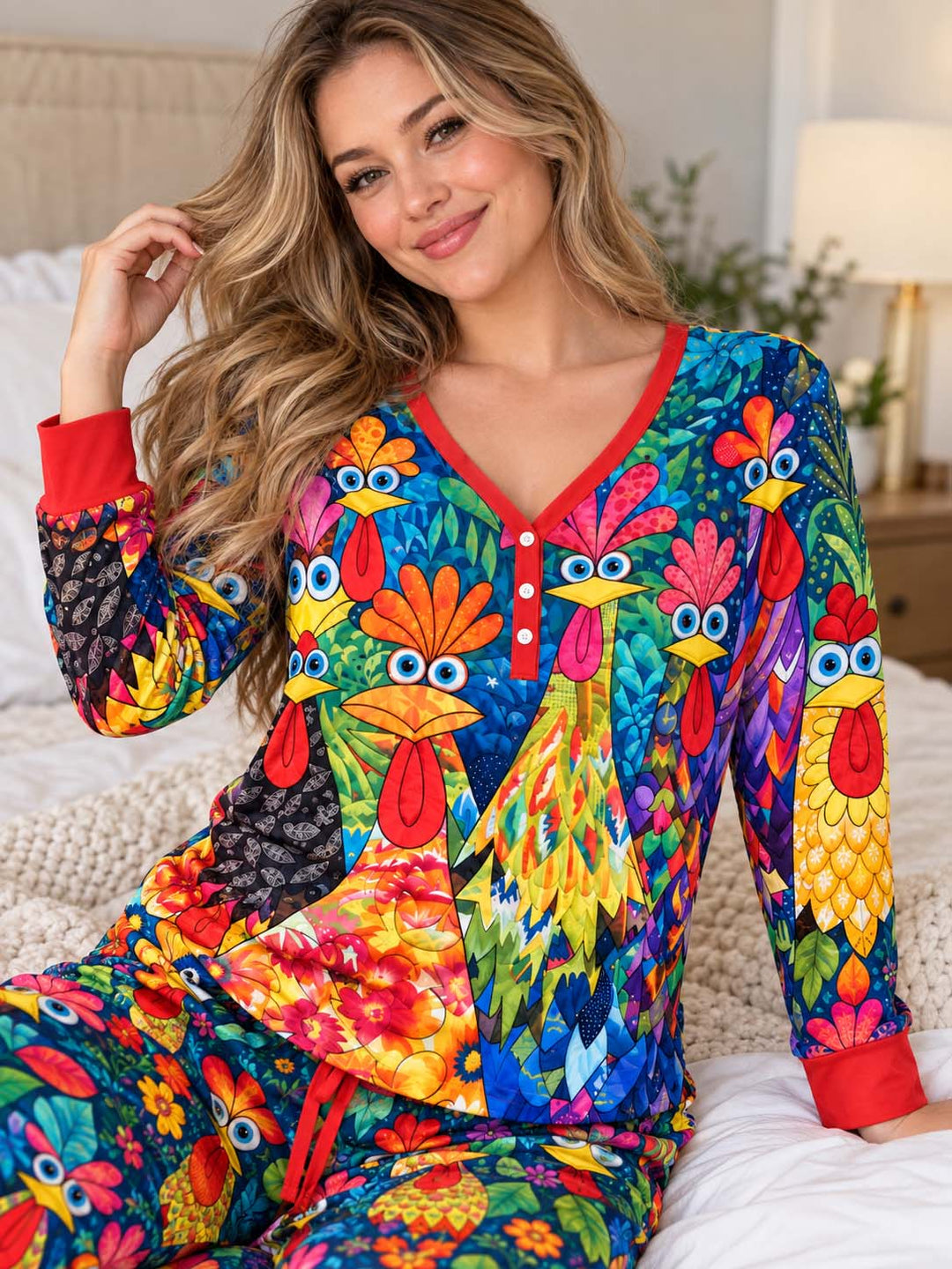 Colorful Chicken Garden Bamboo Women Pajama Set