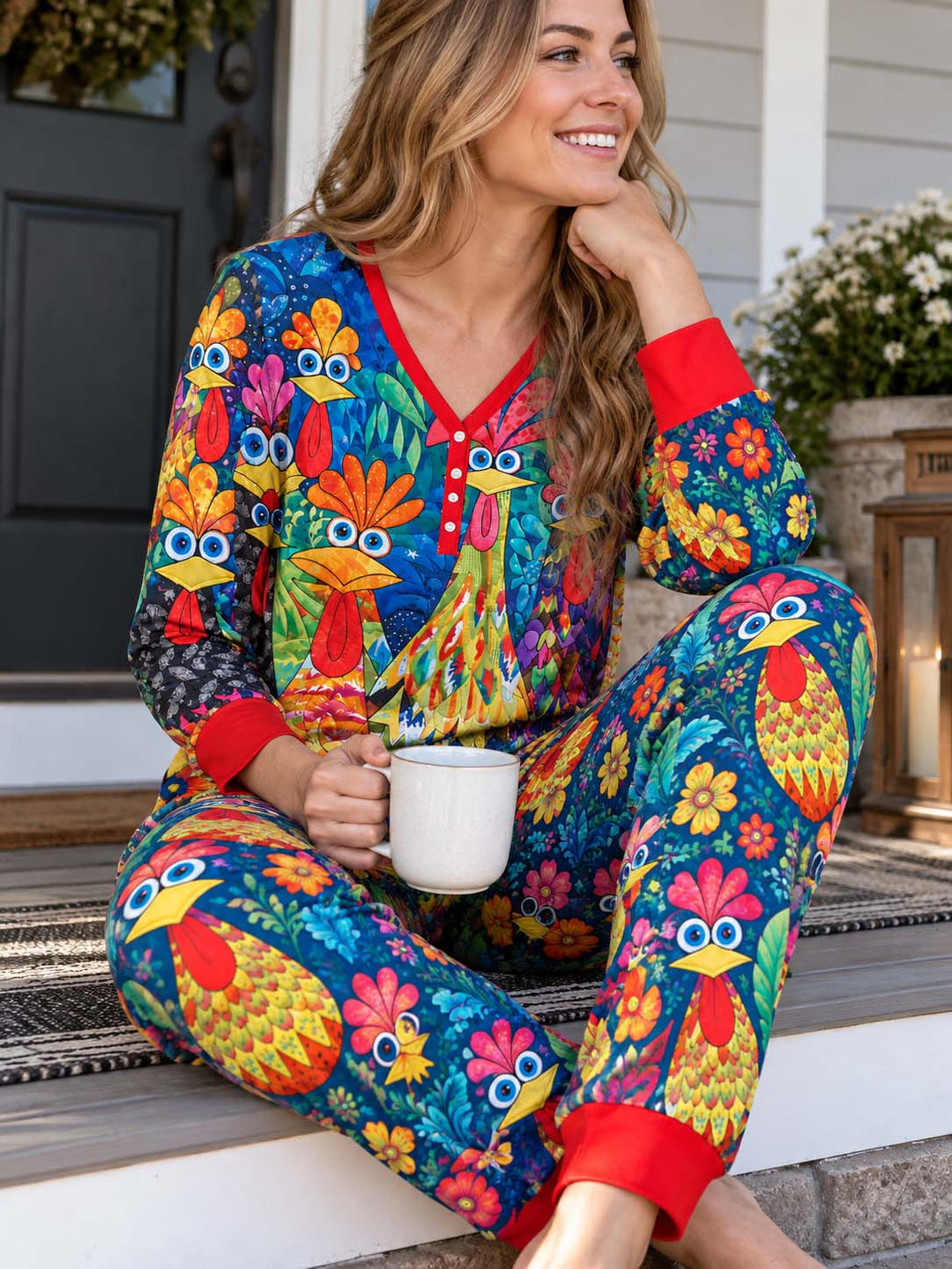 Colorful Chicken Garden Bamboo Women Pajama Set