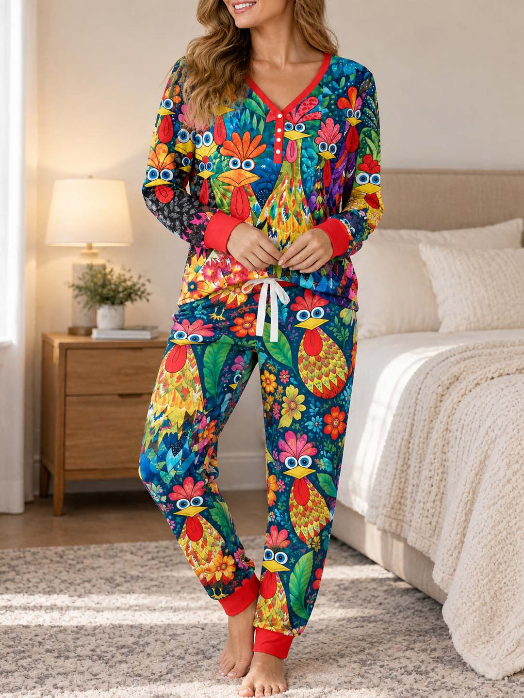 Colorful Chicken Garden Bamboo Women Pajama Set
