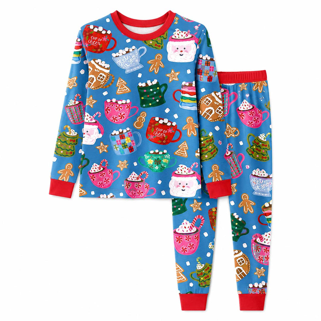 Colorful Christmas Cocoa Cups Bamboo Two Piece Long Sleeve Pajama Set