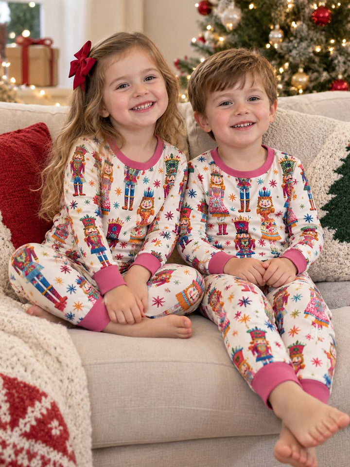 Colorful Christmas Nutcrackers Bamboo Two Piece Long Sleeve Pajama Set
