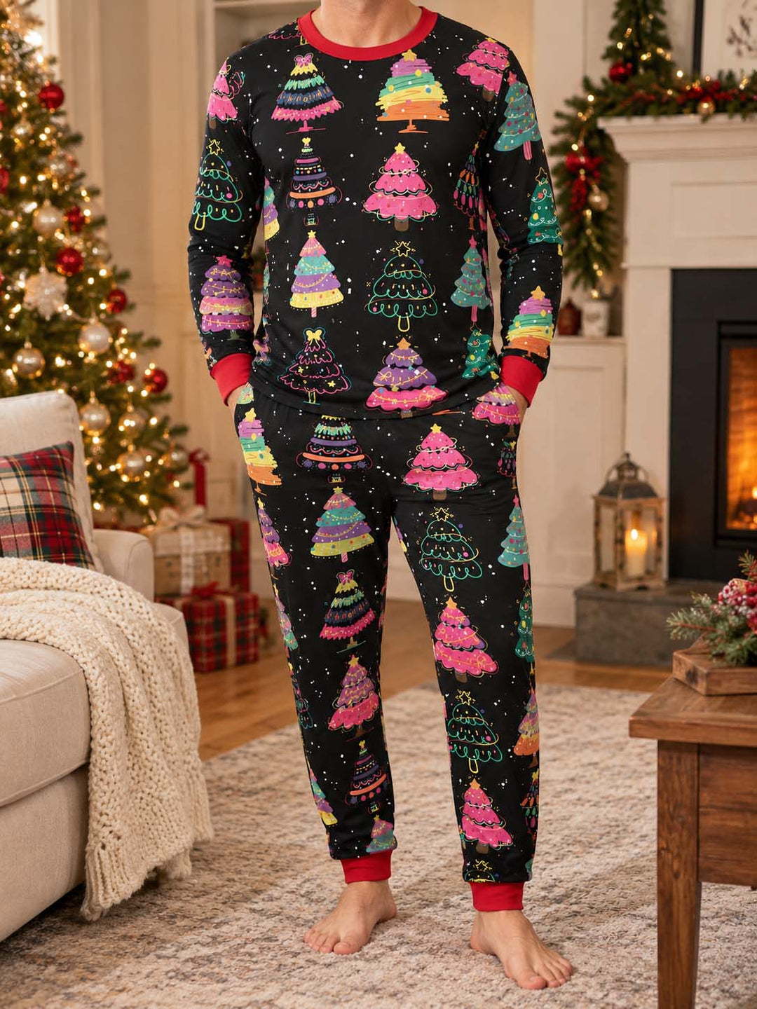 Colorful Christmas Trees Bamboo Men's Pajama Set