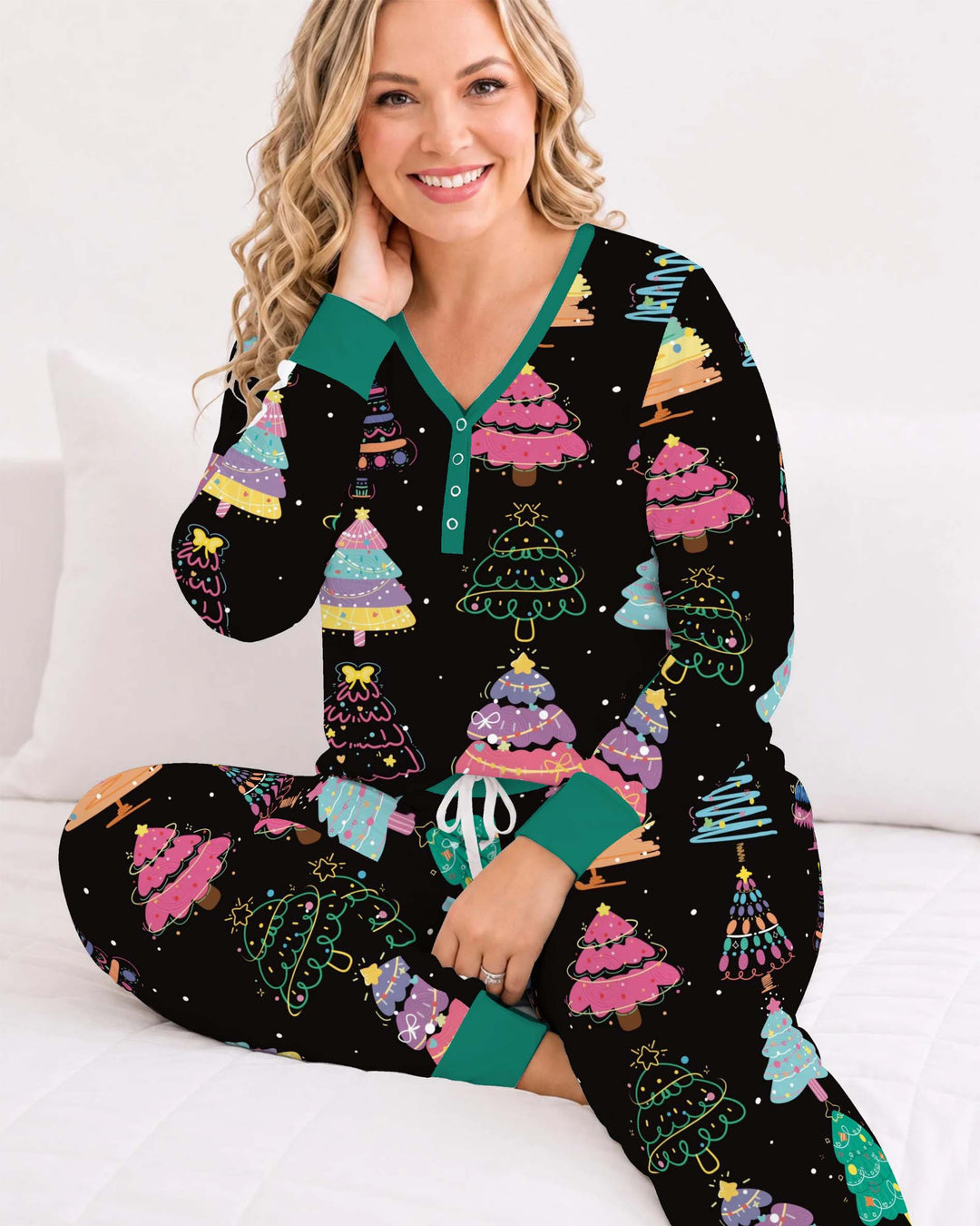 Colorful Christmas Trees Bamboo Women Pajama Set