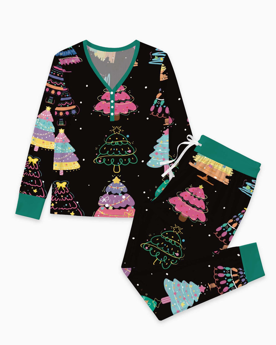 Colorful Christmas Trees Bamboo Women Pajama Set