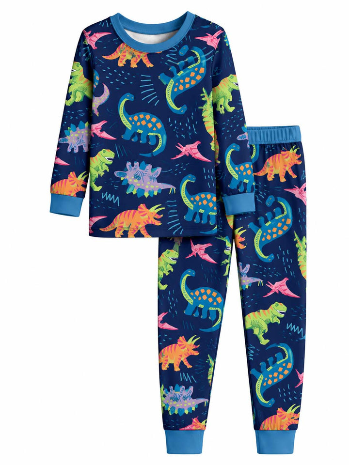 Colorful Dinosaur Night Bamboo Two Piece Long Sleeve Pajama Set