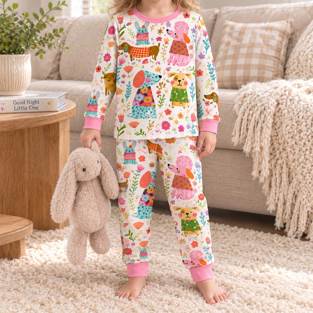 Colorful Dog Garden Bamboo Two Piece Long Sleeve Pajama Set