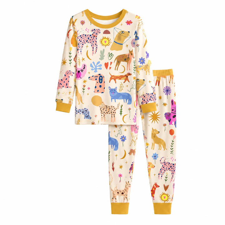 Colorful Dog Parade Bamboo Two Piece Long Sleeve Pajama Set