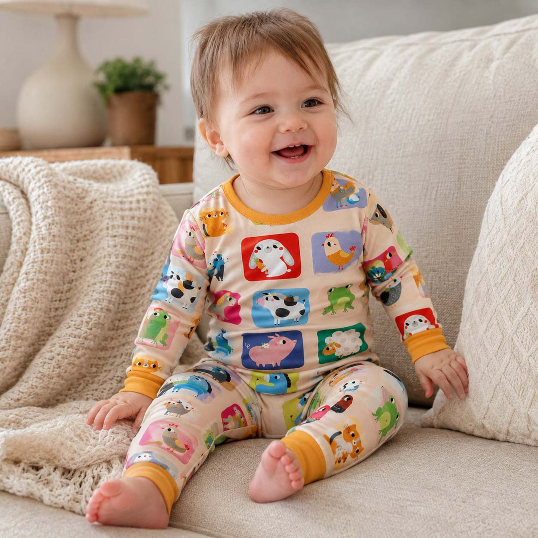 Colorful Farm Animals Bamboo Two Piece Long Sleeve Pajama Set
