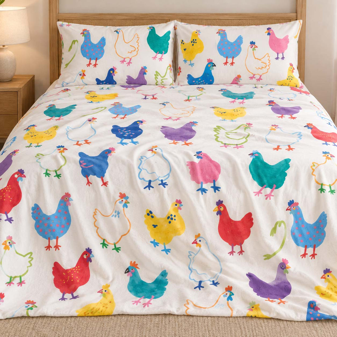 Colorful Farm Hens Bamboo Bedding Set